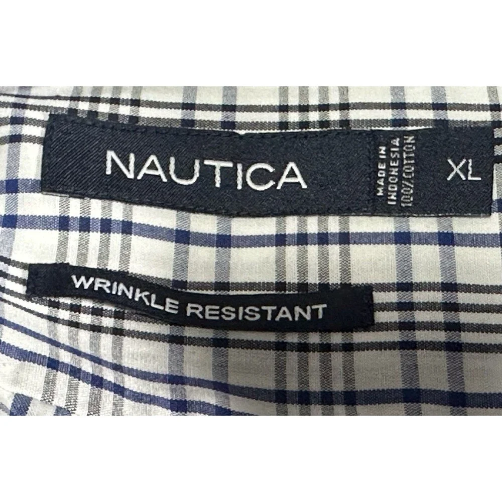 Nautica Men's XL Long Sleeve Button Up Plaid Shirt - Wrinkle Resistant
